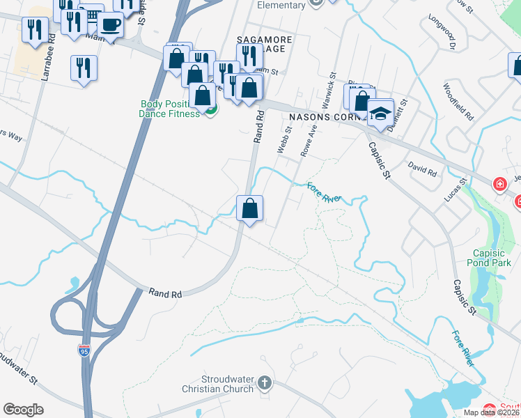 map of restaurants, bars, coffee shops, grocery stores, and more near 266 Terrace Avenue in Portland