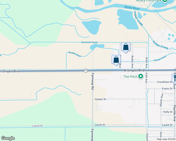 map of restaurants, bars, coffee shops, grocery stores, and more near 16001 Simplot Boulevard in Caldwell