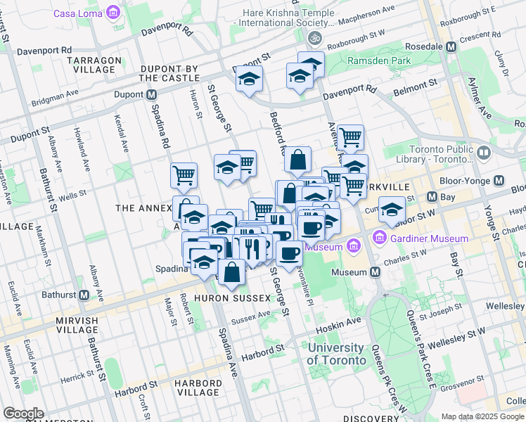 map of restaurants, bars, coffee shops, grocery stores, and more near in Toronto