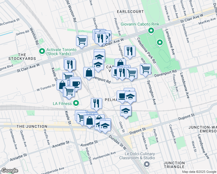 map of restaurants, bars, coffee shops, grocery stores, and more near in Toronto