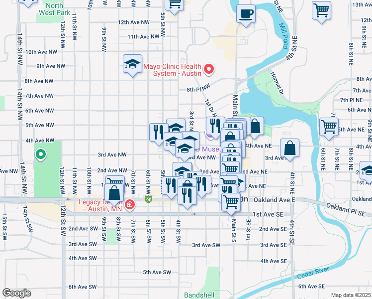 map of restaurants, bars, coffee shops, grocery stores, and more near 402 3rd Avenue Northwest in Austin