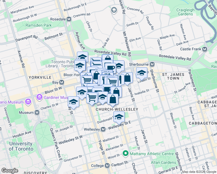 map of restaurants, bars, coffee shops, grocery stores, and more near in Toronto