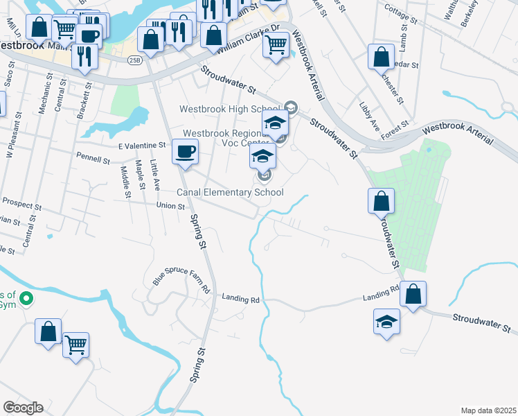 map of restaurants, bars, coffee shops, grocery stores, and more near 102 Glenwood Avenue in Westbrook