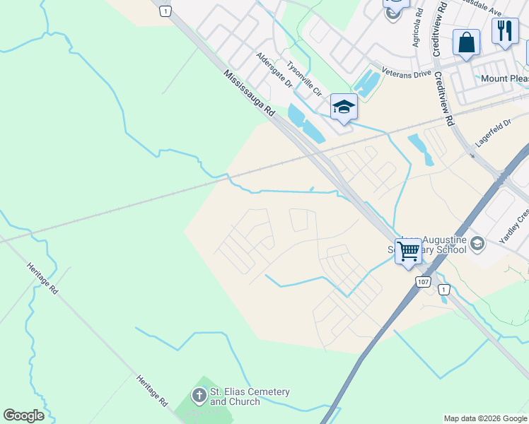 map of restaurants, bars, coffee shops, grocery stores, and more near 31 Fieldfare Road in Brampton