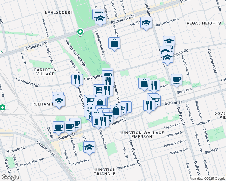 map of restaurants, bars, coffee shops, grocery stores, and more near 11 Powerhouse Street in Toronto
