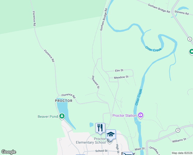 map of restaurants, bars, coffee shops, grocery stores, and more near 24 Pleasant Street in Proctor