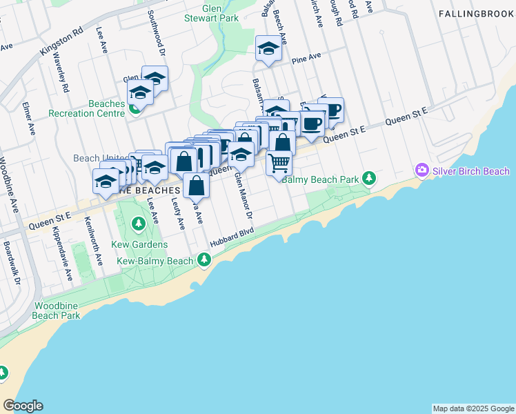 map of restaurants, bars, coffee shops, grocery stores, and more near 4 Selwood Avenue in Toronto