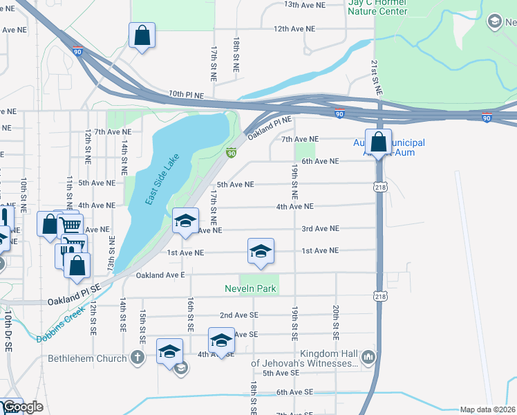 map of restaurants, bars, coffee shops, grocery stores, and more near 1910 4th Avenue Northeast in Austin