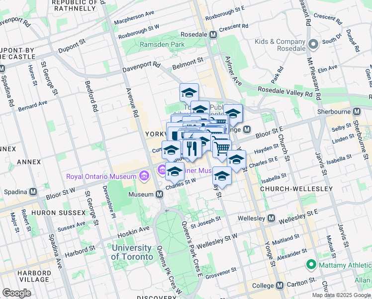map of restaurants, bars, coffee shops, grocery stores, and more near 10 Bellair Street in Toronto