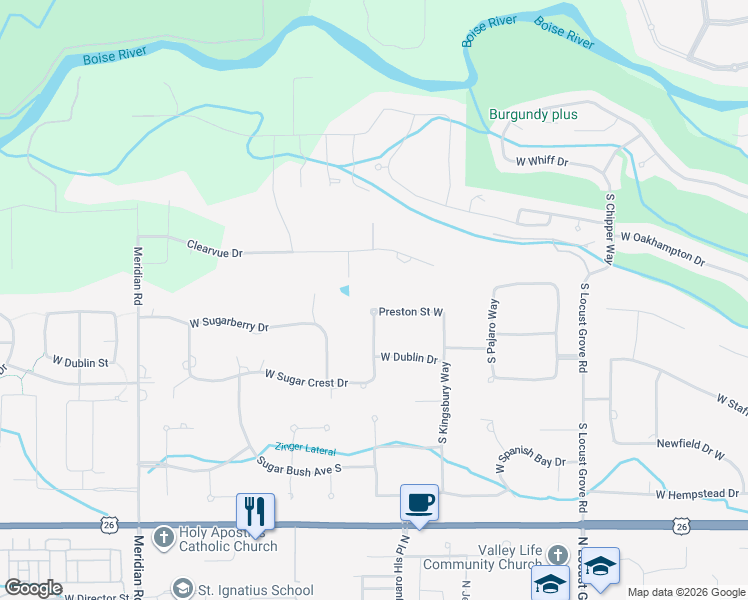 map of restaurants, bars, coffee shops, grocery stores, and more near 2320 Preston Street West in Eagle