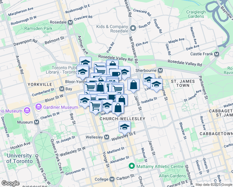 map of restaurants, bars, coffee shops, grocery stores, and more near in Toronto