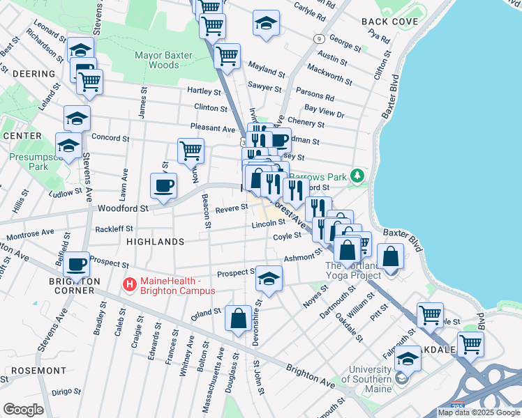 map of restaurants, bars, coffee shops, grocery stores, and more near 514 Deering Avenue in Portland