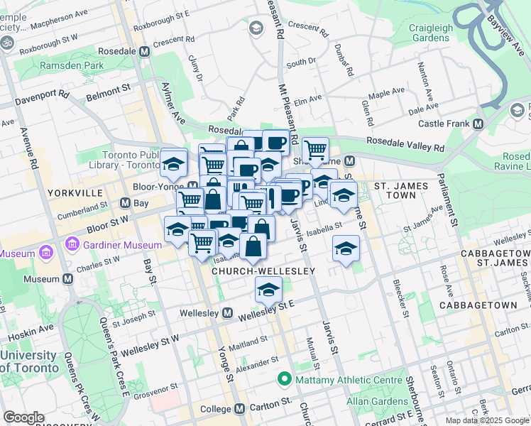 map of restaurants, bars, coffee shops, grocery stores, and more near in Toronto