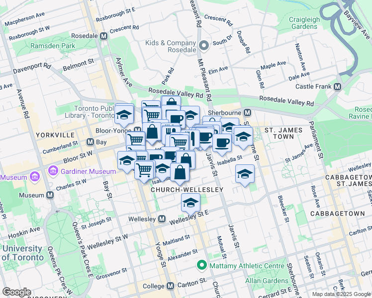 map of restaurants, bars, coffee shops, grocery stores, and more near in Toronto