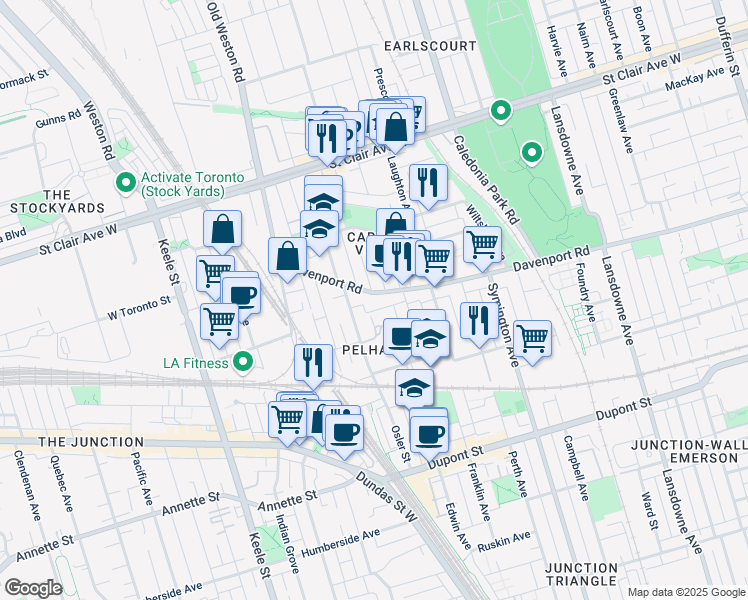 map of restaurants, bars, coffee shops, grocery stores, and more near in Toronto