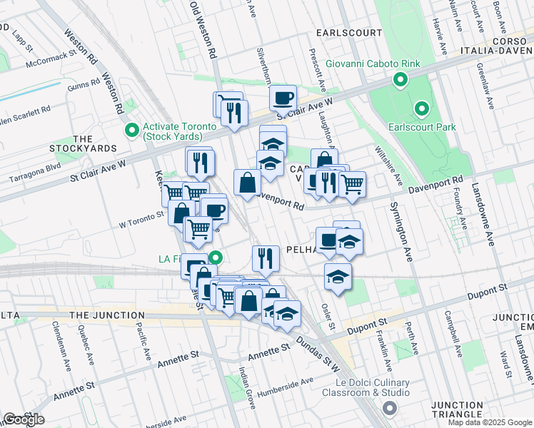 map of restaurants, bars, coffee shops, grocery stores, and more near in Toronto