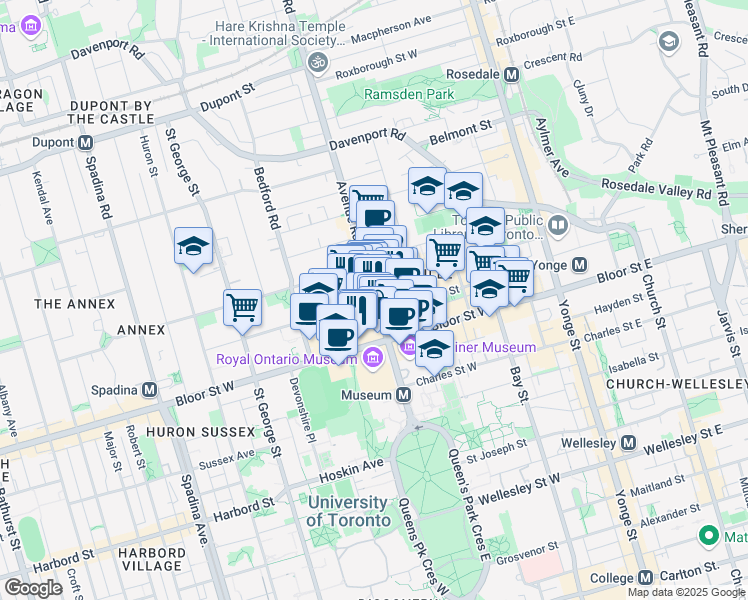 map of restaurants, bars, coffee shops, grocery stores, and more near 0 Prince Arthur Avenue in Toronto