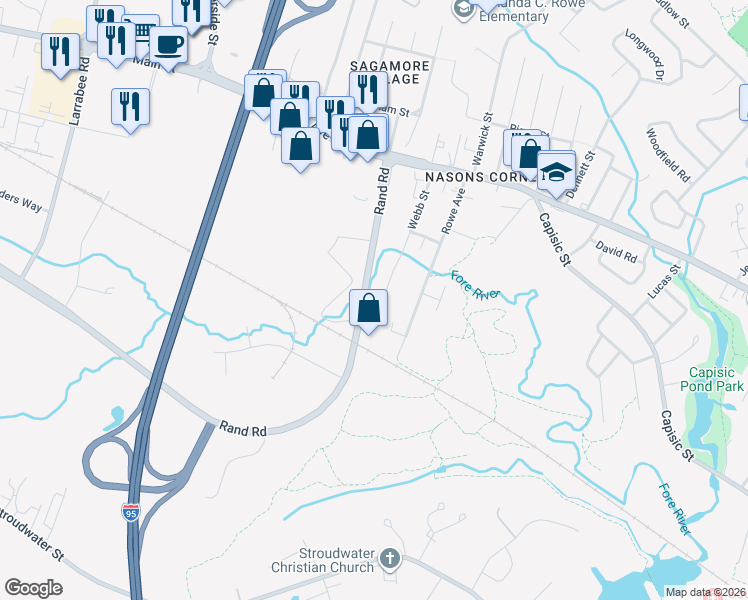 map of restaurants, bars, coffee shops, grocery stores, and more near 266 Terrace Avenue in Portland