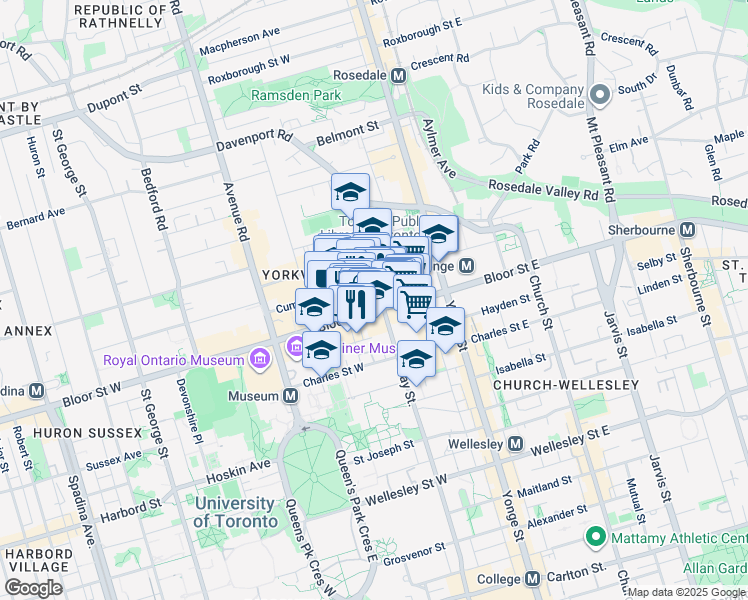 map of restaurants, bars, coffee shops, grocery stores, and more near in Toronto