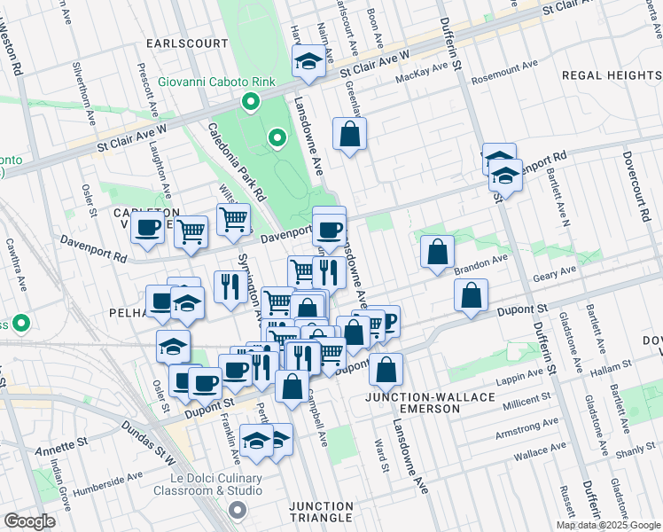 map of restaurants, bars, coffee shops, grocery stores, and more near in Toronto