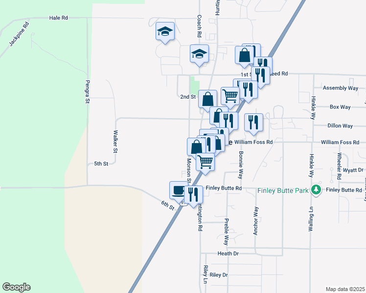 map of restaurants, bars, coffee shops, grocery stores, and more near 51485 Morson Street in La Pine