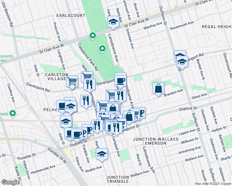 map of restaurants, bars, coffee shops, grocery stores, and more near in Toronto