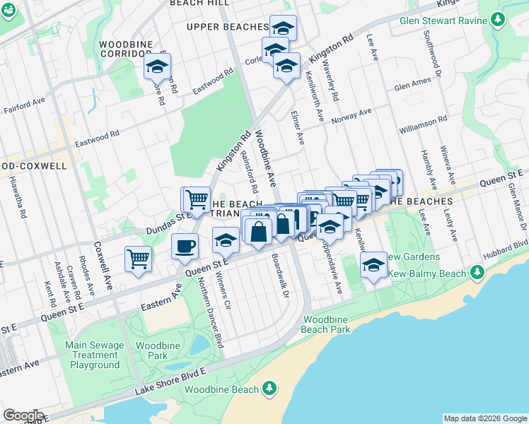map of restaurants, bars, coffee shops, grocery stores, and more near 93 Dixon Avenue in Toronto