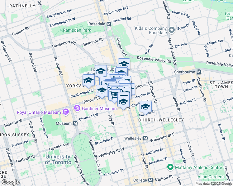 map of restaurants, bars, coffee shops, grocery stores, and more near in Toronto