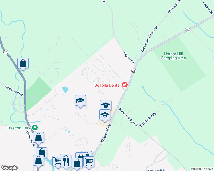 map of restaurants, bars, coffee shops, grocery stores, and more near 6 True Road in Meredith