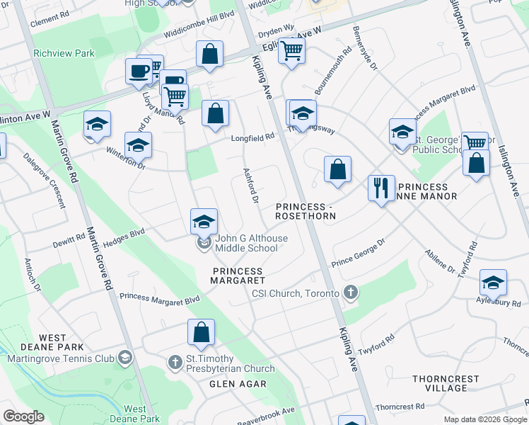 map of restaurants, bars, coffee shops, grocery stores, and more near in Toronto