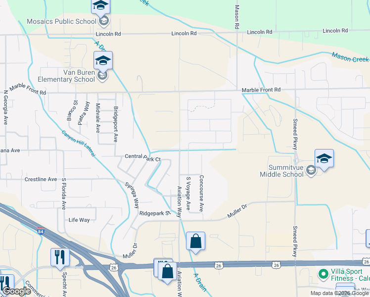 map of restaurants, bars, coffee shops, grocery stores, and more near 113 S Voyage Ave in Caldwell