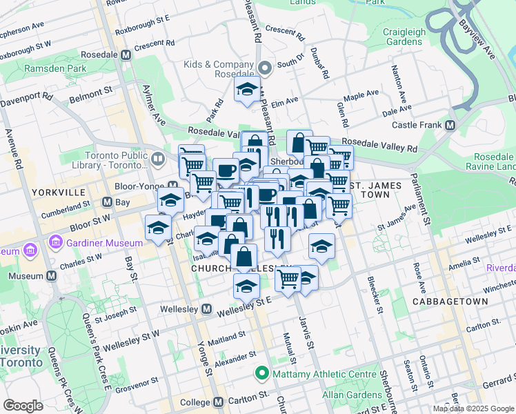 map of restaurants, bars, coffee shops, grocery stores, and more near in Toronto