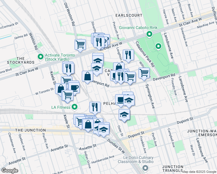 map of restaurants, bars, coffee shops, grocery stores, and more near in Toronto
