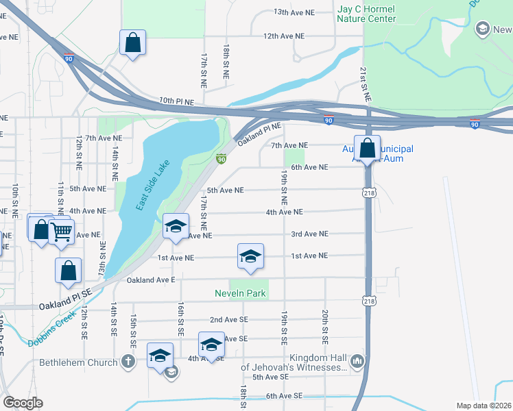 map of restaurants, bars, coffee shops, grocery stores, and more near 1910 4th Avenue Northeast in Austin