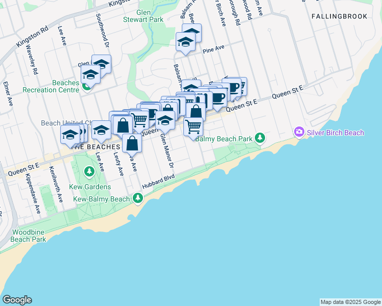 map of restaurants, bars, coffee shops, grocery stores, and more near 49 Maclean Avenue in Toronto
