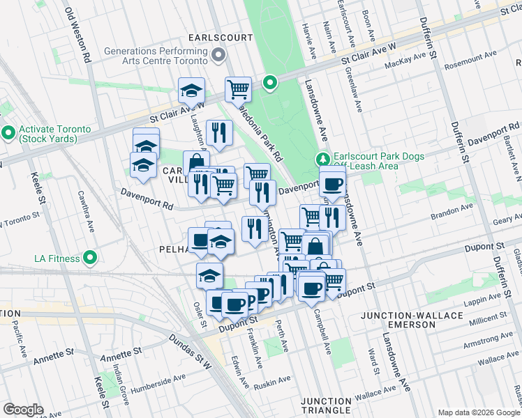 map of restaurants, bars, coffee shops, grocery stores, and more near 490 Symington Avenue in Toronto