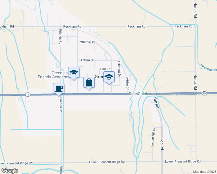 map of restaurants, bars, coffee shops, grocery stores, and more near 20567 Whittier Drive in Greenleaf