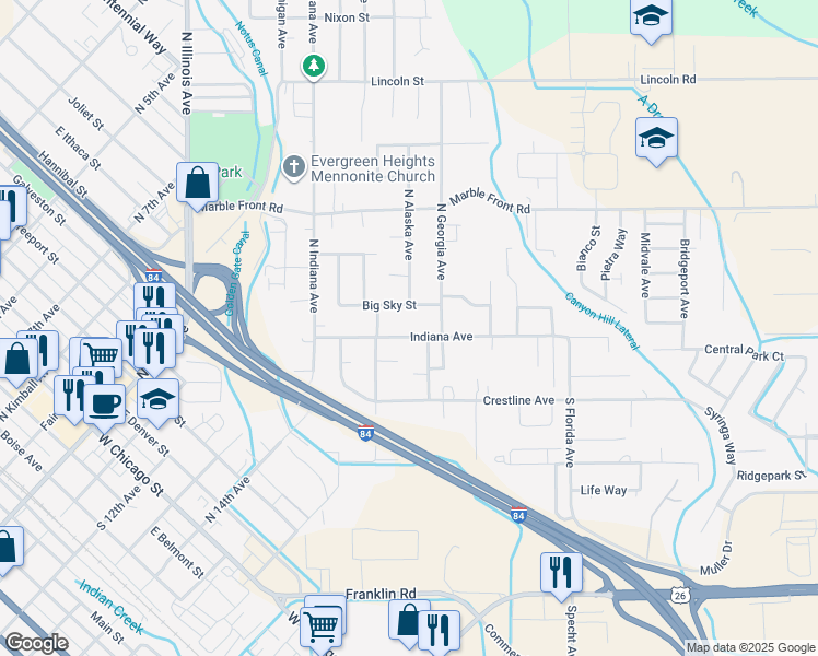 map of restaurants, bars, coffee shops, grocery stores, and more near 2315 Carter Court in Caldwell
