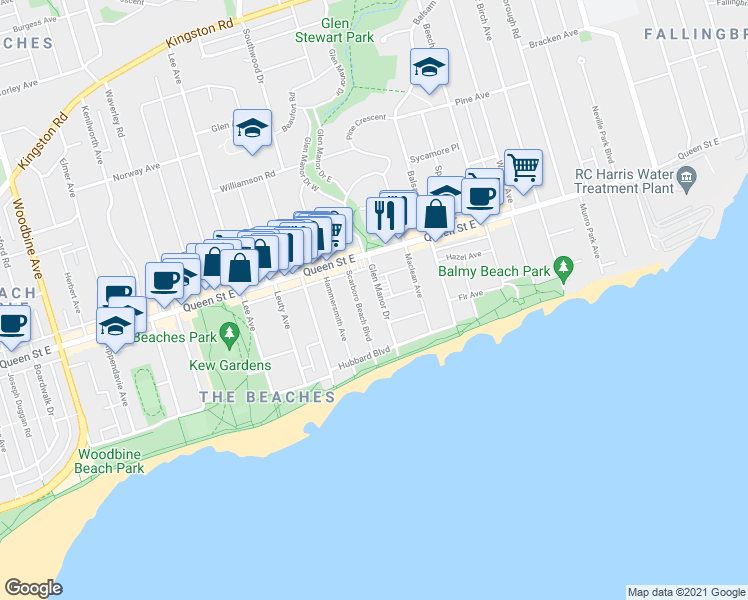 map of restaurants, bars, coffee shops, grocery stores, and more near in Toronto