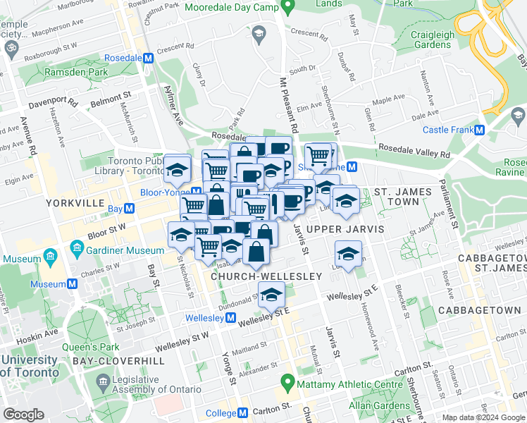 map of restaurants, bars, coffee shops, grocery stores, and more near in Toronto