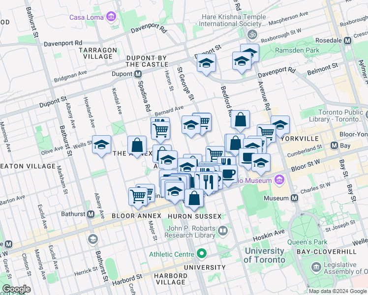 map of restaurants, bars, coffee shops, grocery stores, and more near in Toronto