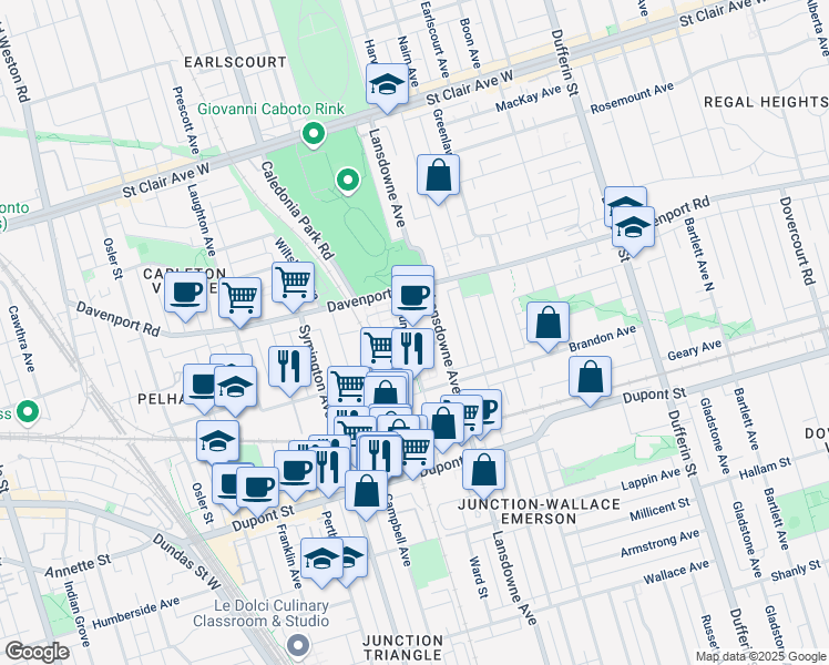map of restaurants, bars, coffee shops, grocery stores, and more near 17 Powerhouse Street in Toronto