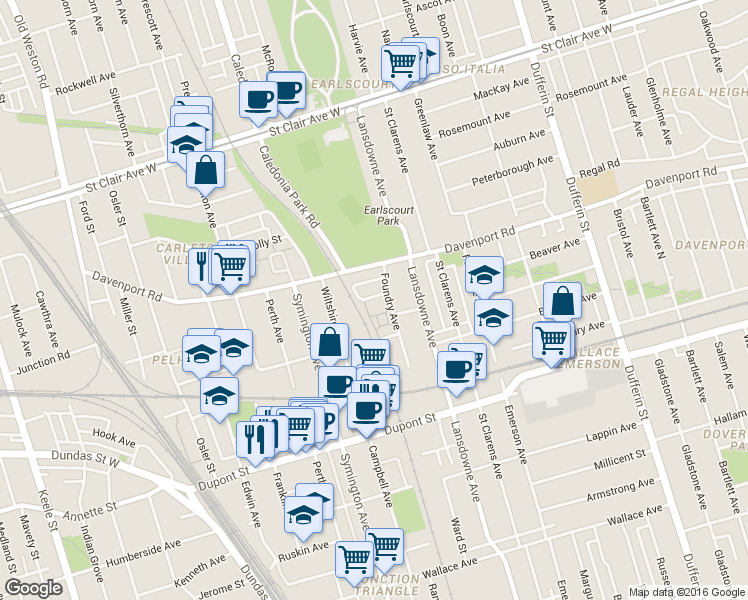 map of restaurants, bars, coffee shops, grocery stores, and more near in Toronto