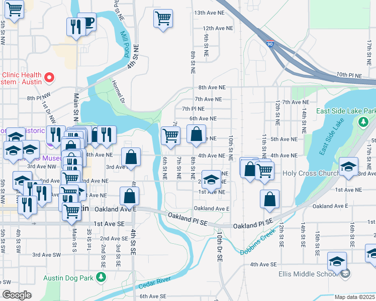 map of restaurants, bars, coffee shops, grocery stores, and more near 804 4th Avenue Northeast in Austin