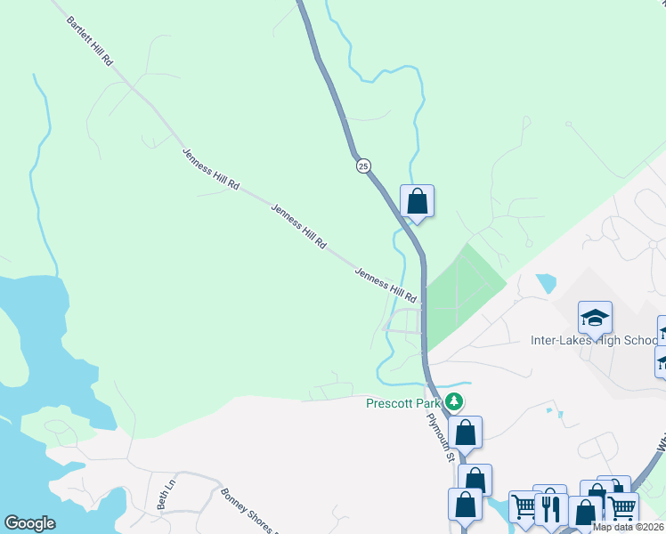 map of restaurants, bars, coffee shops, grocery stores, and more near 20 Jenness Hill Road in Meredith