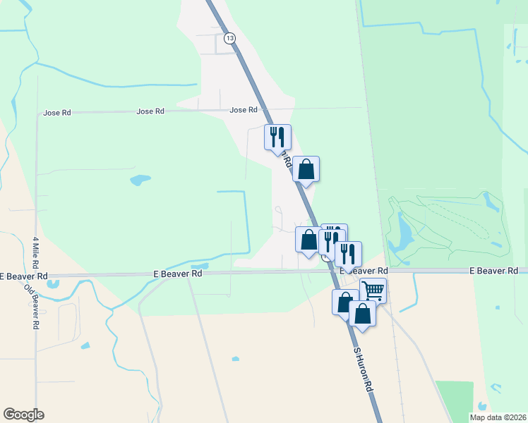 map of restaurants, bars, coffee shops, grocery stores, and more near 2434 Oak Lane Road in Kawkawlin