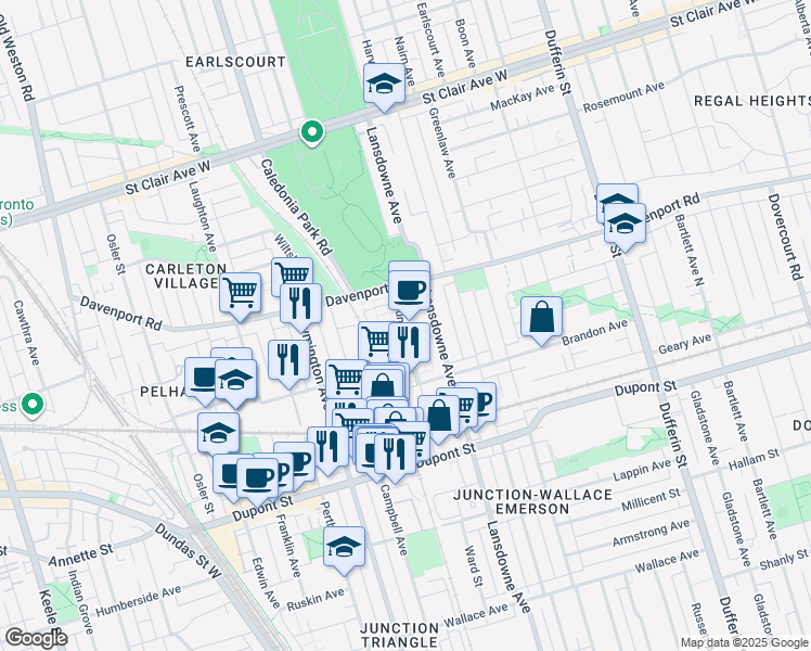map of restaurants, bars, coffee shops, grocery stores, and more near 25 Foundry Avenue in Toronto
