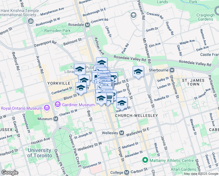 map of restaurants, bars, coffee shops, grocery stores, and more near 7 Hayden Street in Toronto