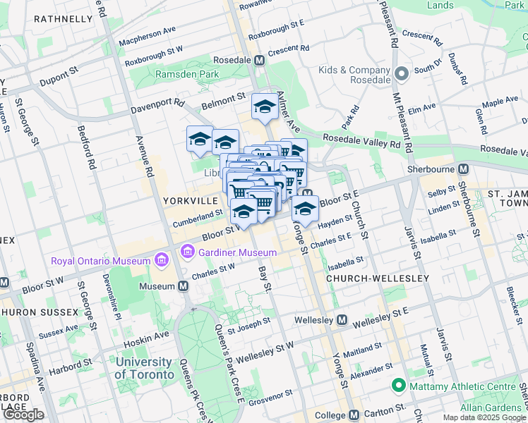 map of restaurants, bars, coffee shops, grocery stores, and more near 50 Bloor Street West in Toronto