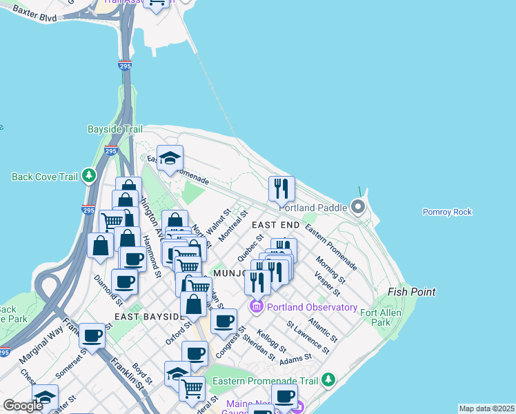 map of restaurants, bars, coffee shops, grocery stores, and more near in Portland